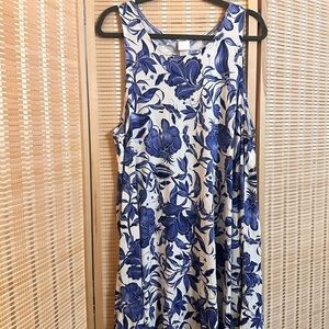 H&M Blue Floral Sleeveless Midi Dress